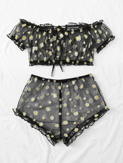 Dame Gennemsigtig Floral Loungewear Sæt Stilla
