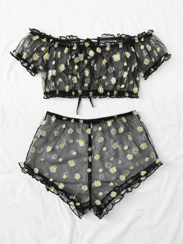 Dame Gennemsigtig Floral Loungewear Sæt Stilla