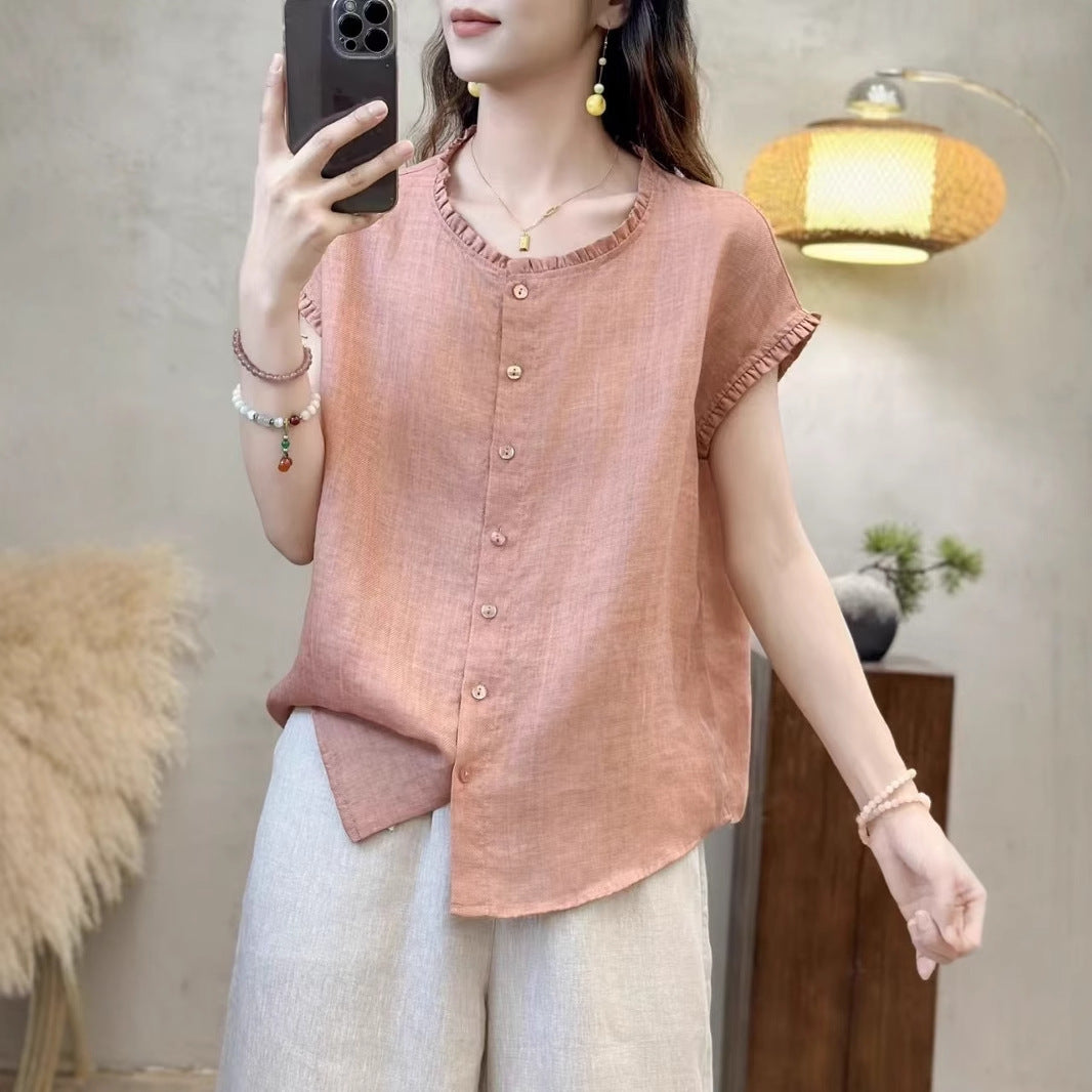 Dame Relaxed Fit Button-Up Korte ærmer Bluse Stilla
