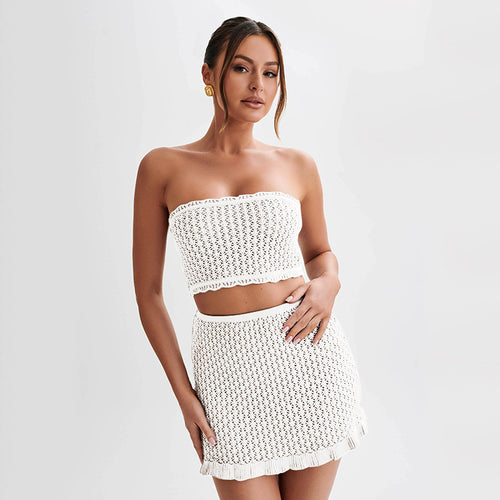 Dame Strik-Bandeau Top med matchende Nederdel Stilla
