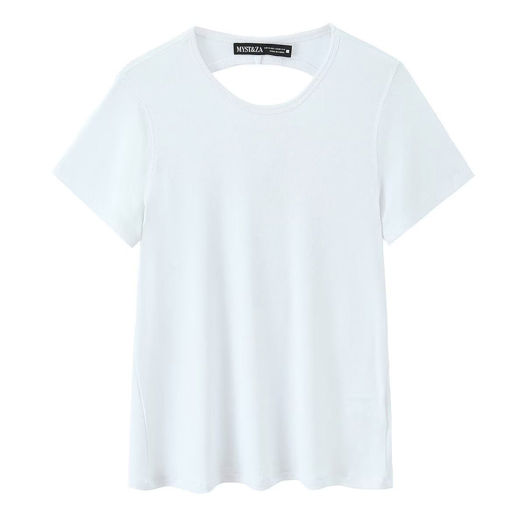 Dame Sporty T-shirt med fashionable rygudskæring Skovae