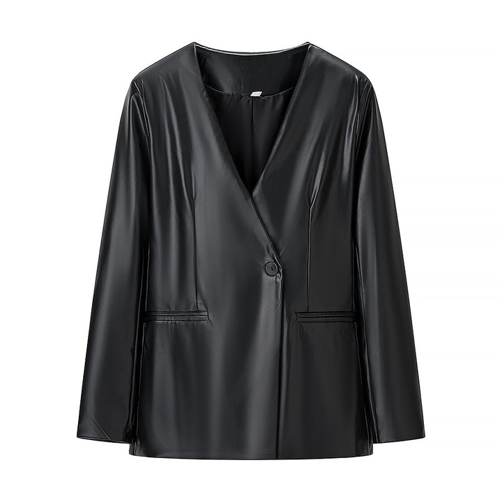 Dame faux læder blazer jakke med subtile lommer og moderne snit Stilla