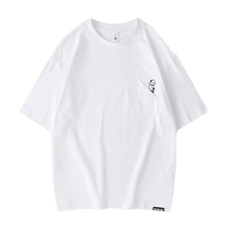 Herrer T-shirt med kreativt frontdesign og praktisk brystlomme Stilla