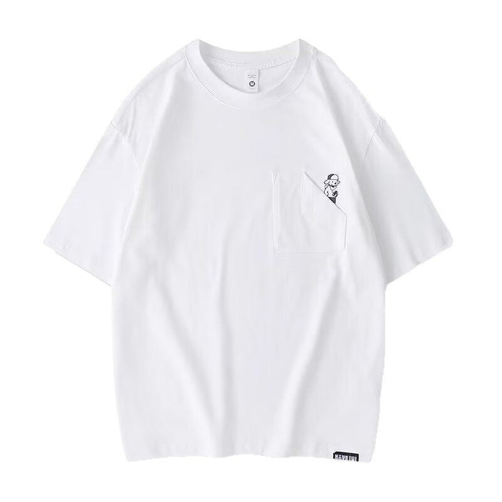 Herrer T-shirt med kreativt frontdesign og praktisk brystlomme Stilla