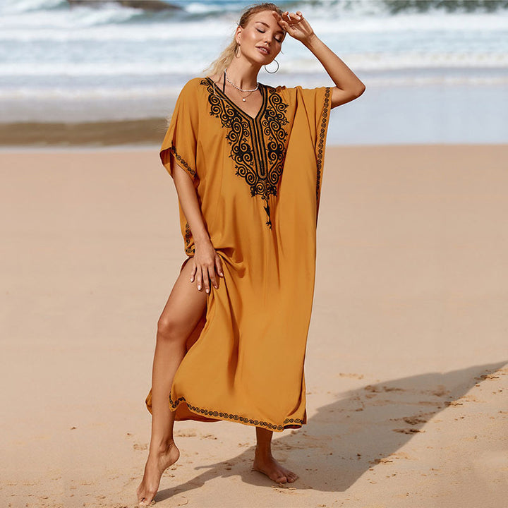 Dame Kaftan med kunstnerisk broderi og sidelange slidser Stilla