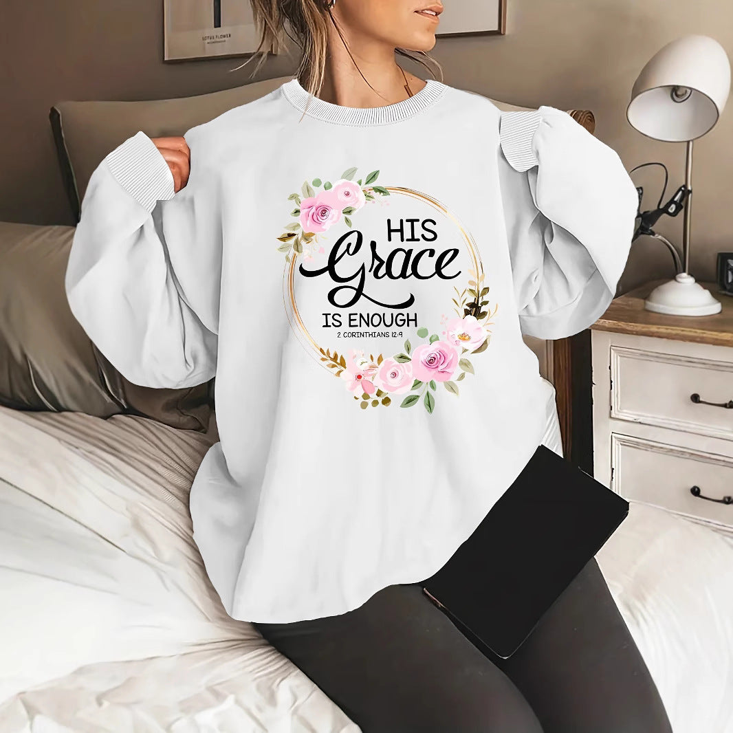 Kvinders sweatshirt med motiverende tekst og blomstermønster Stilla