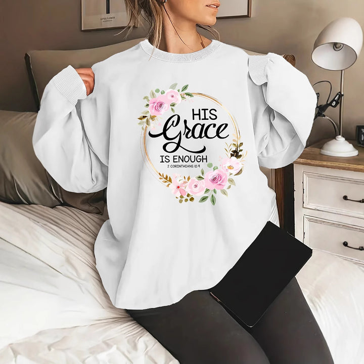 Kvinders sweatshirt med motiverende tekst og blomstermønster Stilla