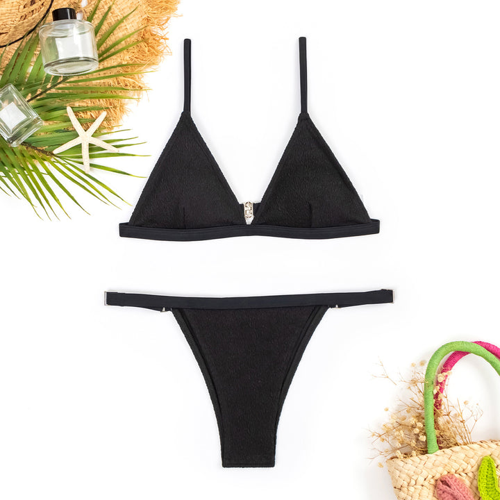 Dame Triangel-Bikini-Sæt med elegant rynkemønster og justerbare stropper Stilla