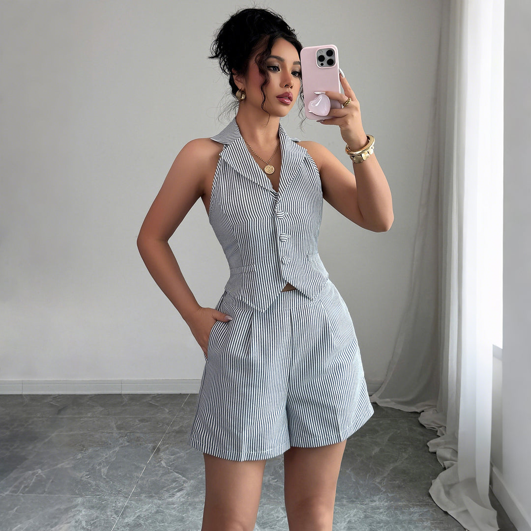 Dame elegant ærmeløs bluse og shorts sæt Stilla