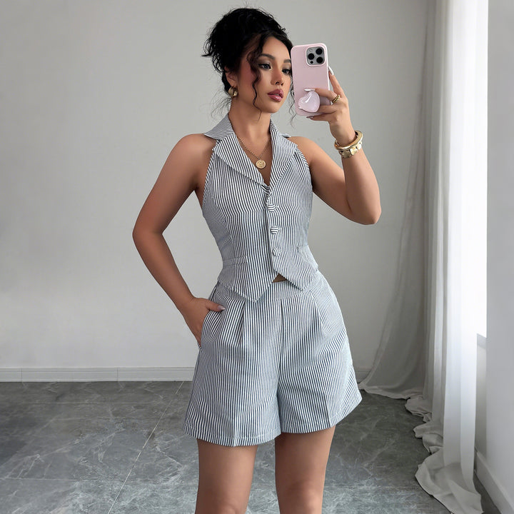 Dame elegant ærmeløs bluse og shorts sæt Stilla
