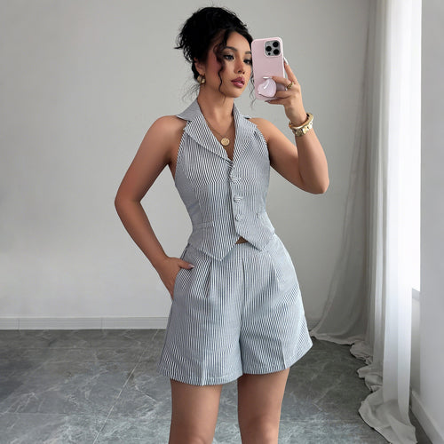 Dame elegant ærmeløs bluse og shorts sæt Stilla