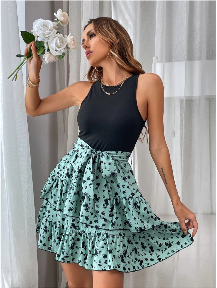 Stilla | Elegant Ærmeløs Rund Hals Blomster Tank Mini Kjole
