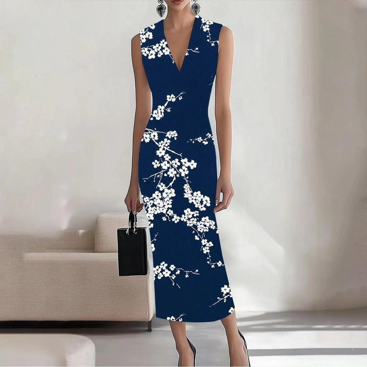 Dame V-Udskæring Ærmeløs Blomster Bodycon Kjole Stilla