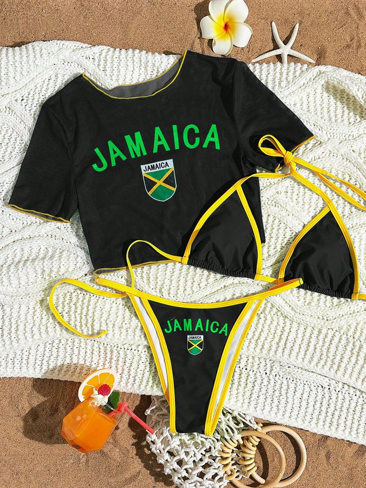 Dame bikini-sæt med trendy kirsebærmotiv og afslappet crop-top Skovae