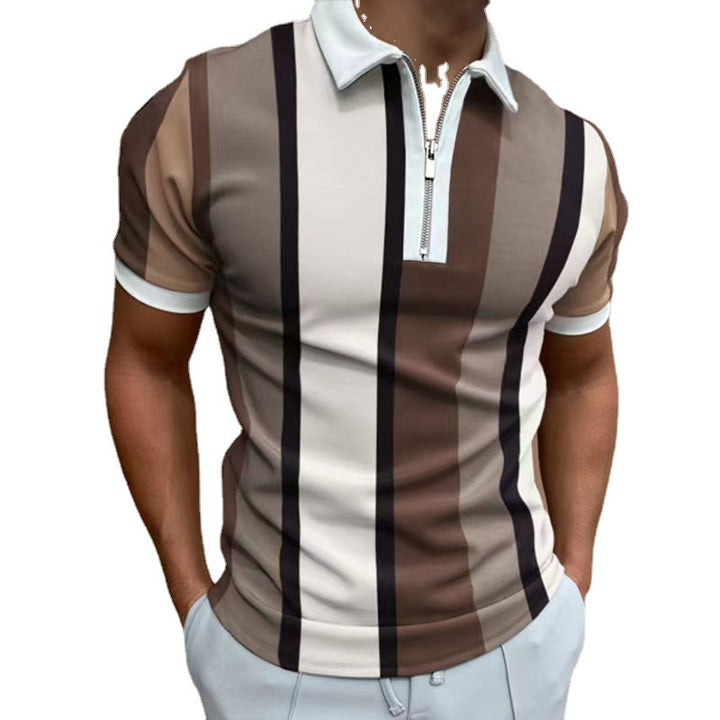 Herre poloshirt med moderne lynlås og stilfuldt stribemønster Stilla