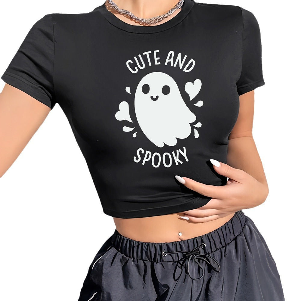 Dame Crop-Shirt med legende spøgelsesmotiv Skovae