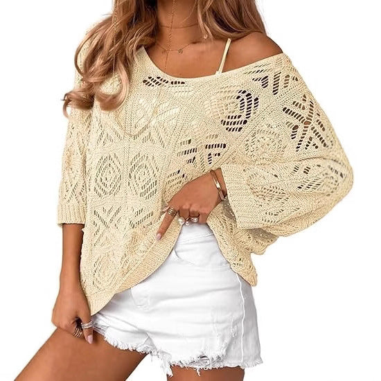 Dame strikpullover med åbent skulderdesign Stilla