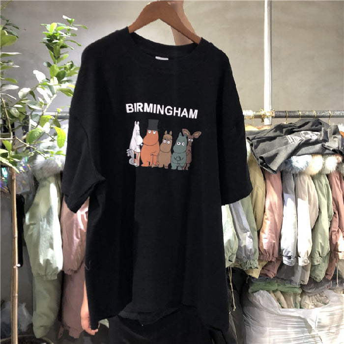 Dame T-shirt med kunstnerisk cartoon-motiv og afslappet pasform Stilla