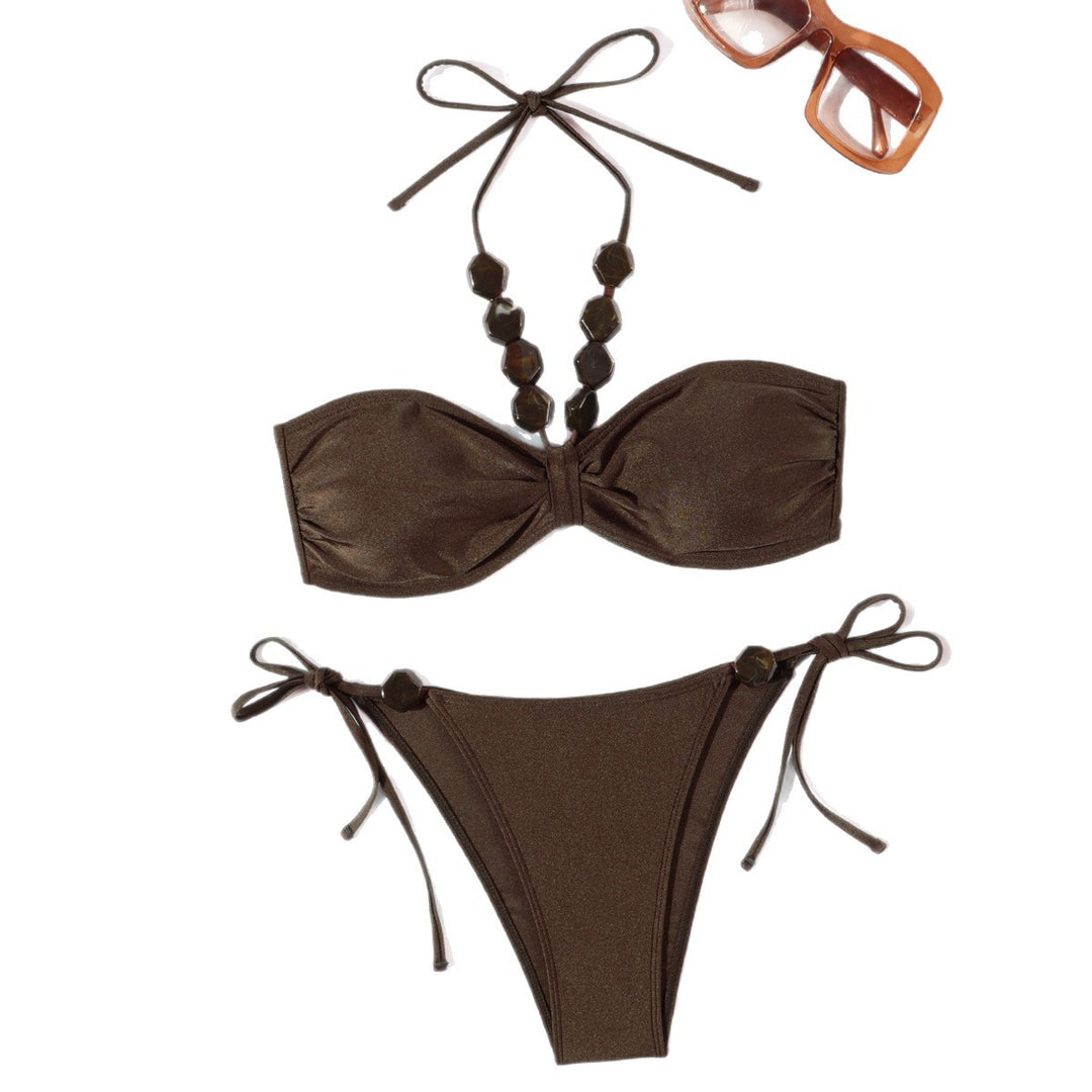 Dame Elegant Bandeau-Bikini med dekorative perler Skovae