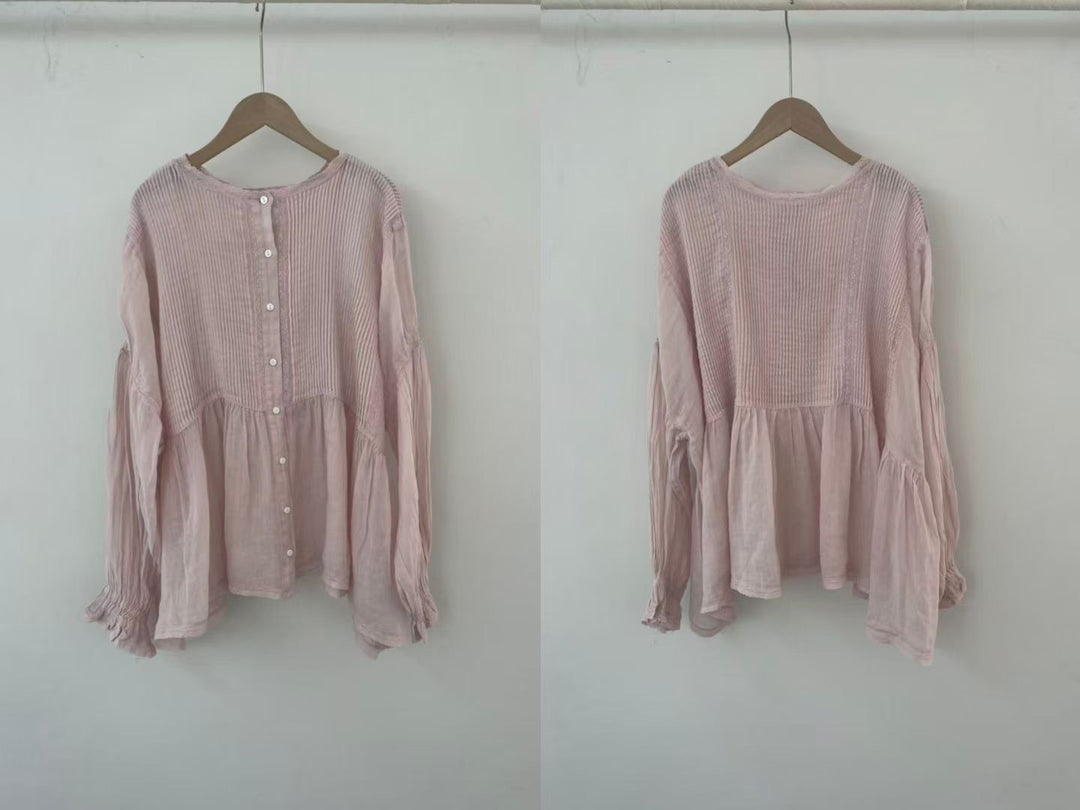 Femme Afslappet Fit Plisseret Langærmet Bluse Stilla