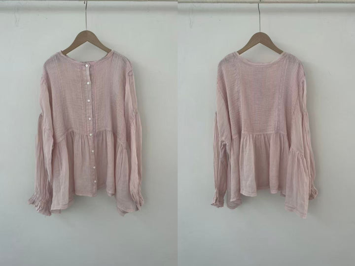 Femme Afslappet Fit Plisseret Langærmet Bluse Stilla