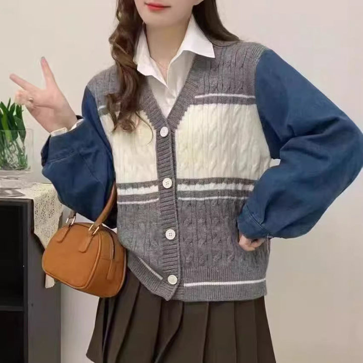 Kvinders Fashion Cardigan med Denim ærmer Stilla