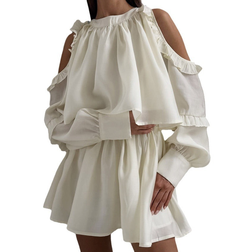Dame luftigt kjole med flæsedesign og off-shoulder ærmer Stilla