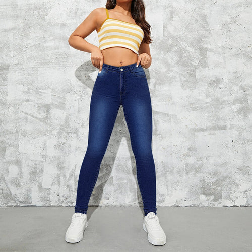 Dame figursyede high-waist jeans med smal ben og særlig strækkomfort Stilla