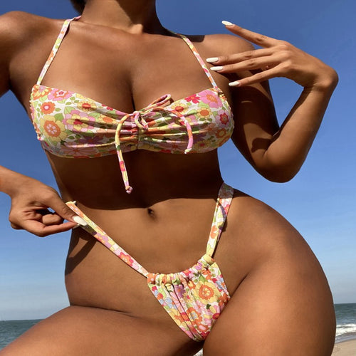 Dame blomster mønster bandeau bikini Skovae