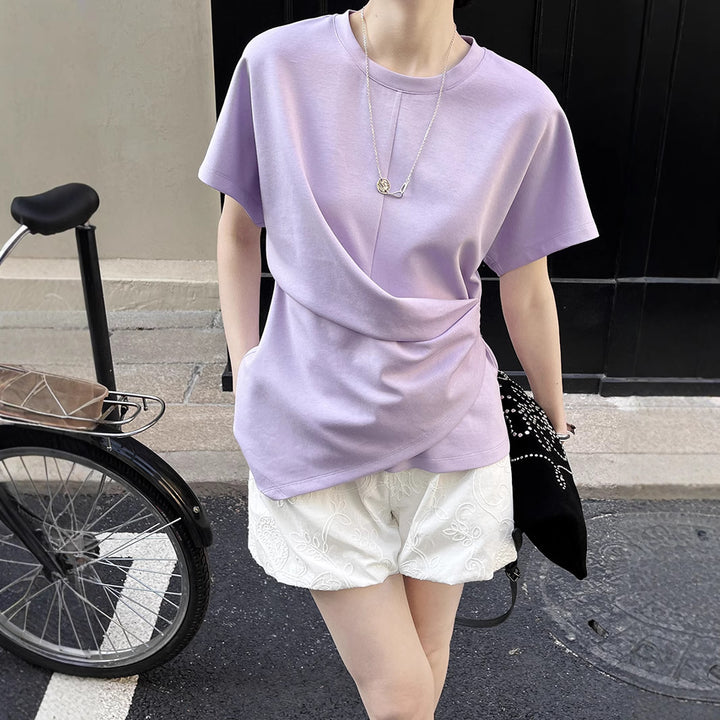 Dame afslappet oversized bluse skjorte med asymmetrisk snit og unikt design Stilla