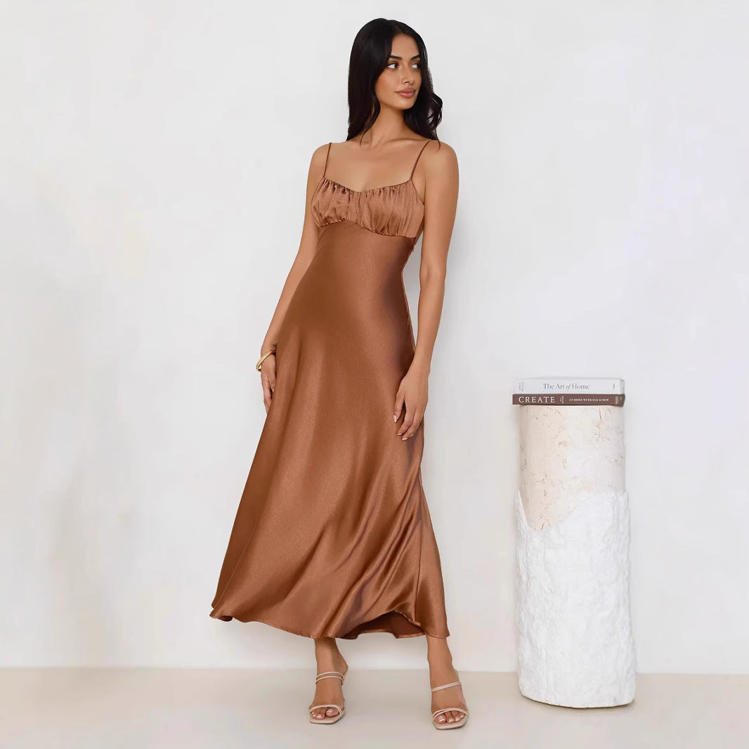 Dame elegant satin kjole med spaghetti stropper Stilla