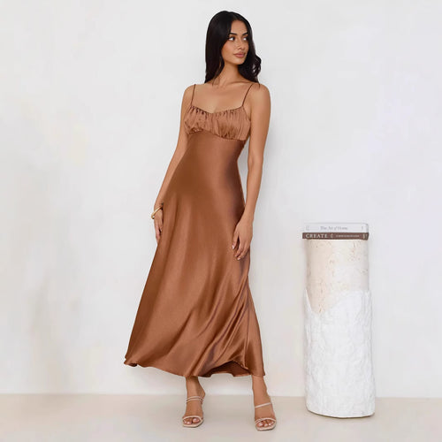 Dame elegant satin kjole med spaghetti stropper Stilla
