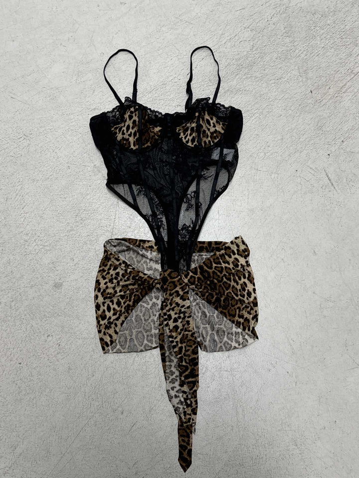 Dame Spitze Bodysuit med animalisk design og forførende kant Skovae