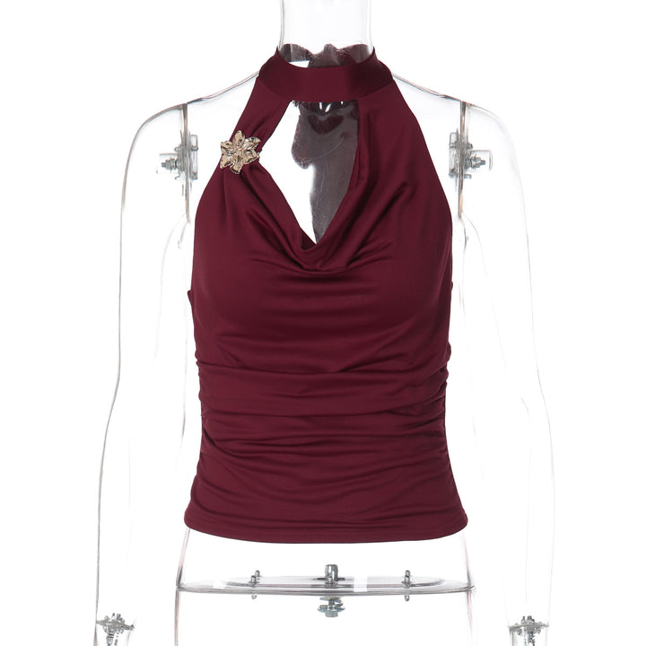 Dame Elegant halterneck top med smidig pasform og glitrende smykkedetalje Skovae