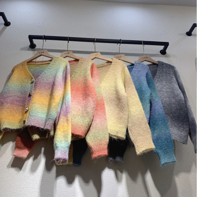 Kvinders cardigan med gradient og hjerteformede knapper Stilla