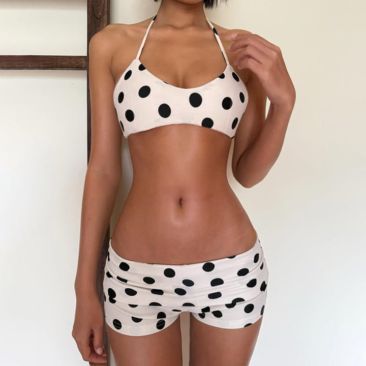 Damen Badeanzug Set mit trendy Punkten und bindbarem Oberteil Skovae