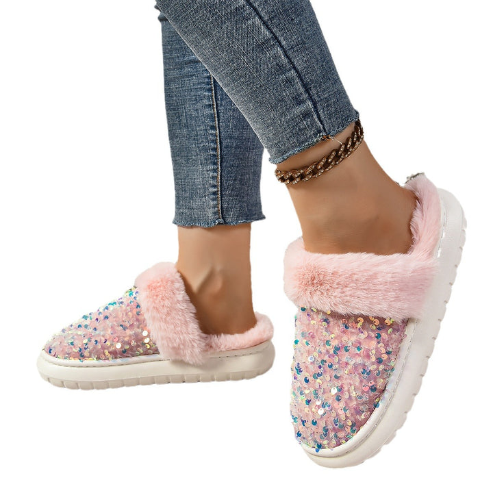 Dame fluffy slippers med glimmerdetaljer Stilla