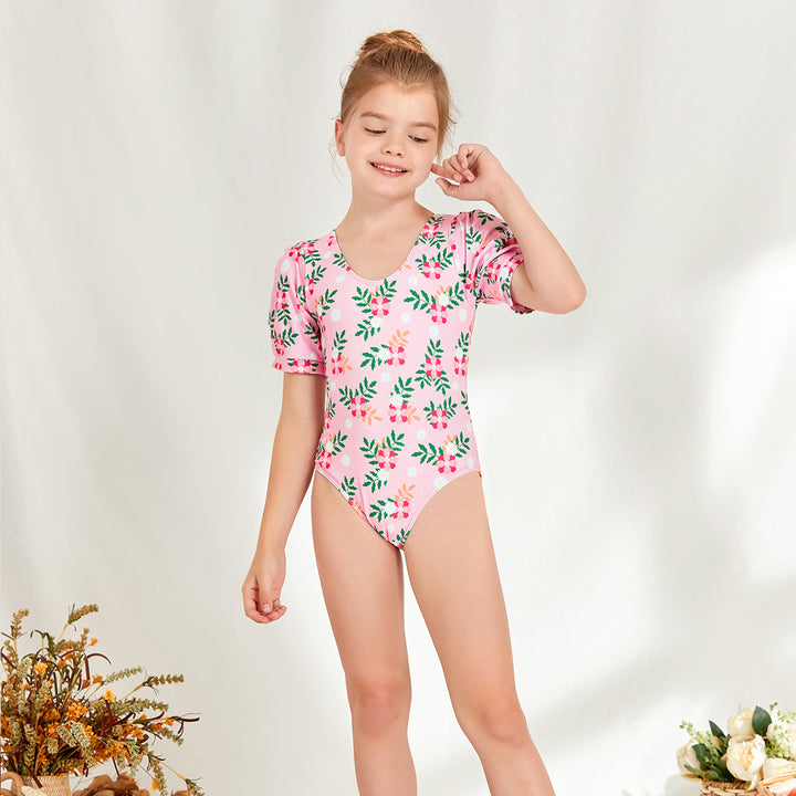 Pige one-piece badedragt med puffærmer og blomsterdesign Stilla