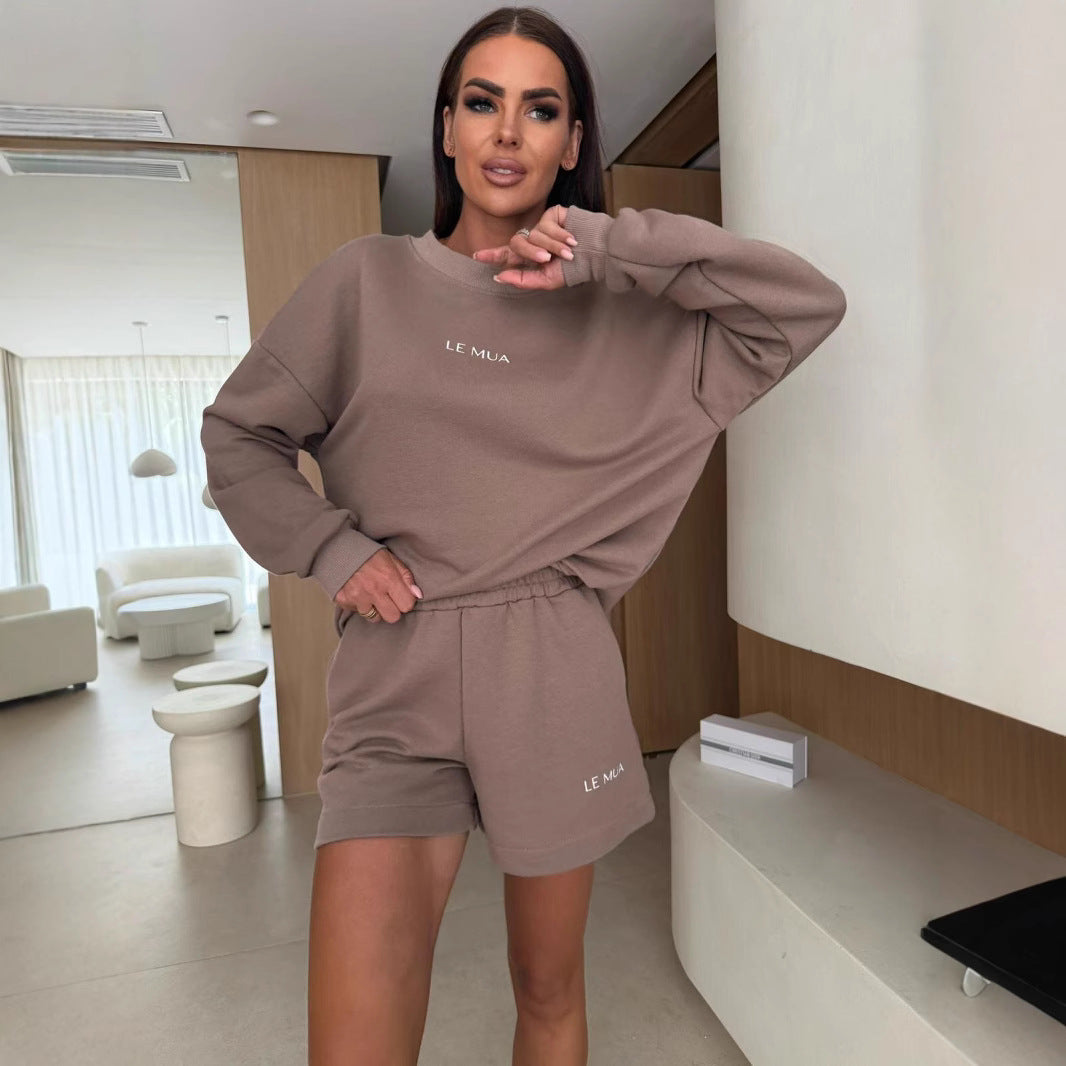 Kvinder Casual Cut Sweatshirt og Shorts Sæt Skovae