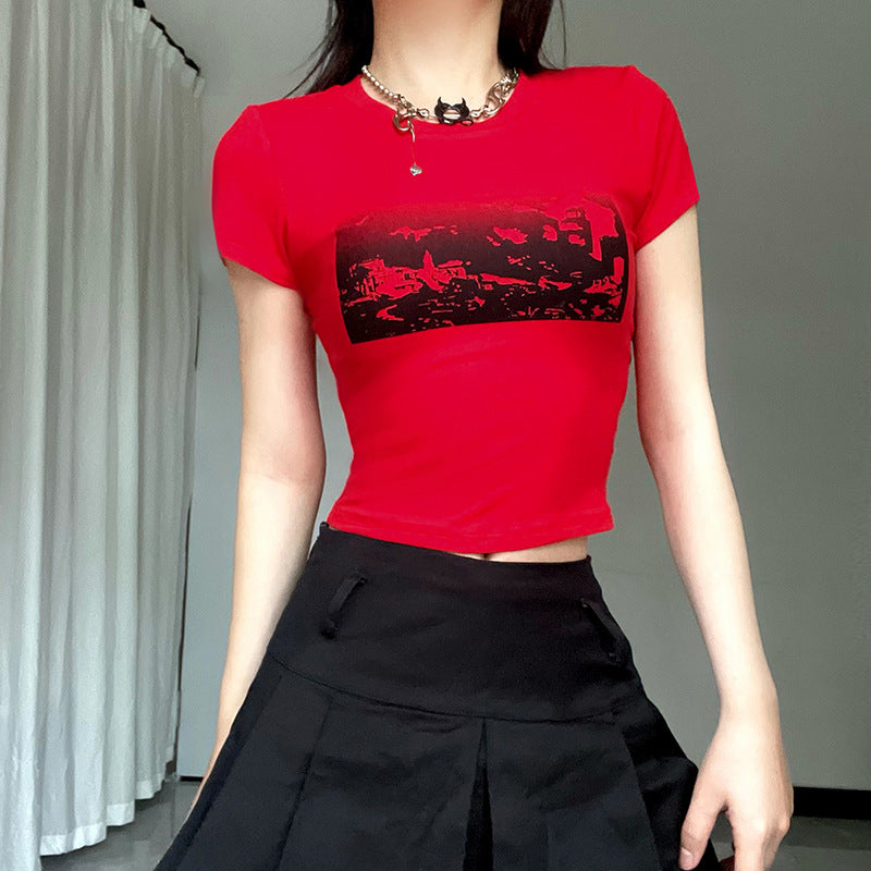 Dame mode cropped T-shirt med grafisk print Skovae