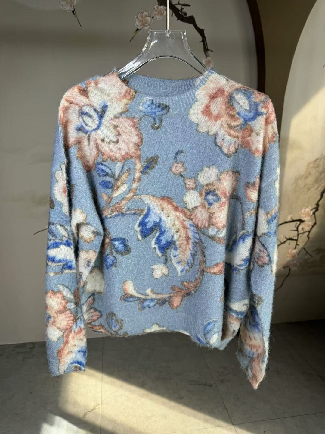 Dame strikpullover med floralsk mønster og luksuriøs cashmere-blanding Stilla
