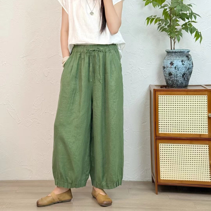 Dame Casual Højtaljede Linned-Culottes med elastiske Ankelslutninger Stilla