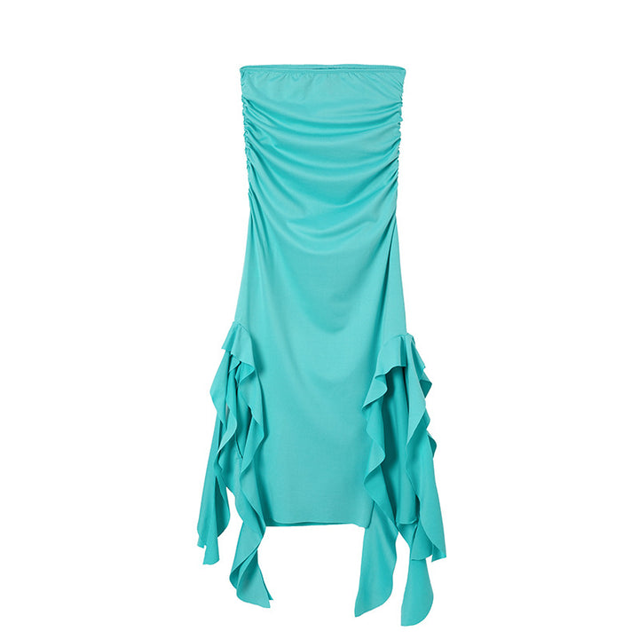 Dame Rynke Maxi Kjole med asymmetrisk Kant Stilla