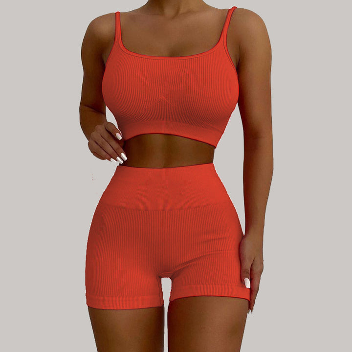 Damer Sportsligt Ribbet Crop-Top og Hotpants Sæt Stilla