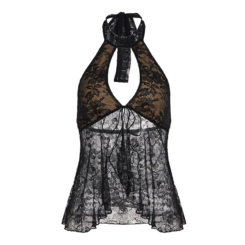 Dame spids-haltertop med legende taljesnit og romantisk design Skovae