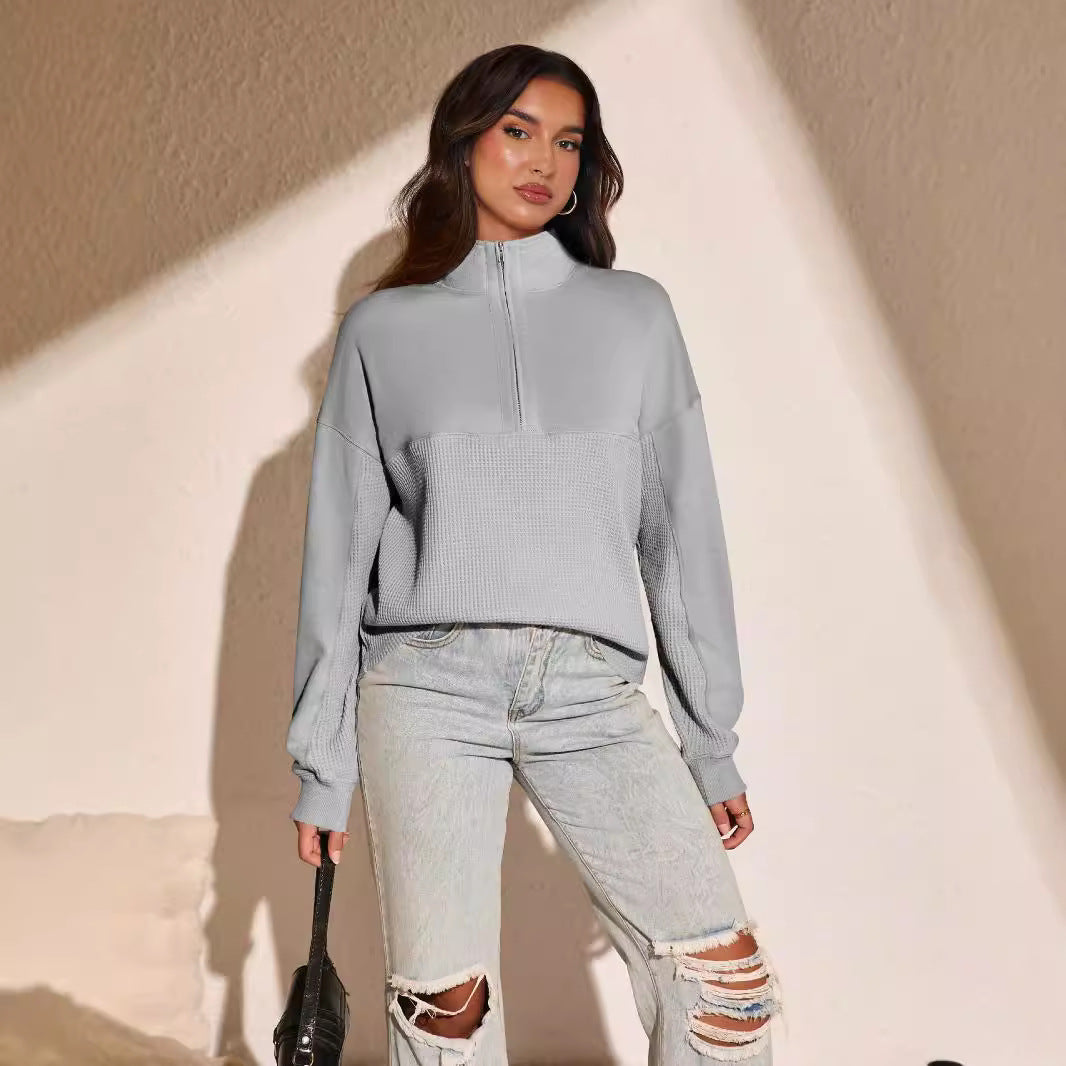 Dame sporty sweatshirt med moderne lynlås og struktureret overflade Stilla