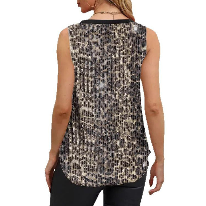 Dame Glitrende V-hals Top med Animal-Print Stilla