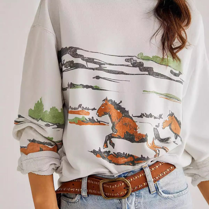 Dame afslappet sweatshirt med kreative dyremotiver Stilla