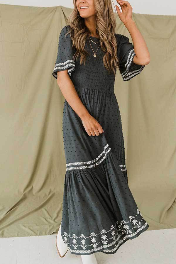 Stilla | Dot Flares Ærme Smocked Maxi Kjole
