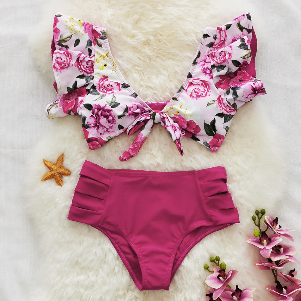 Dame Bikini sæt med romantisk blomstret design og høj talje Stilla